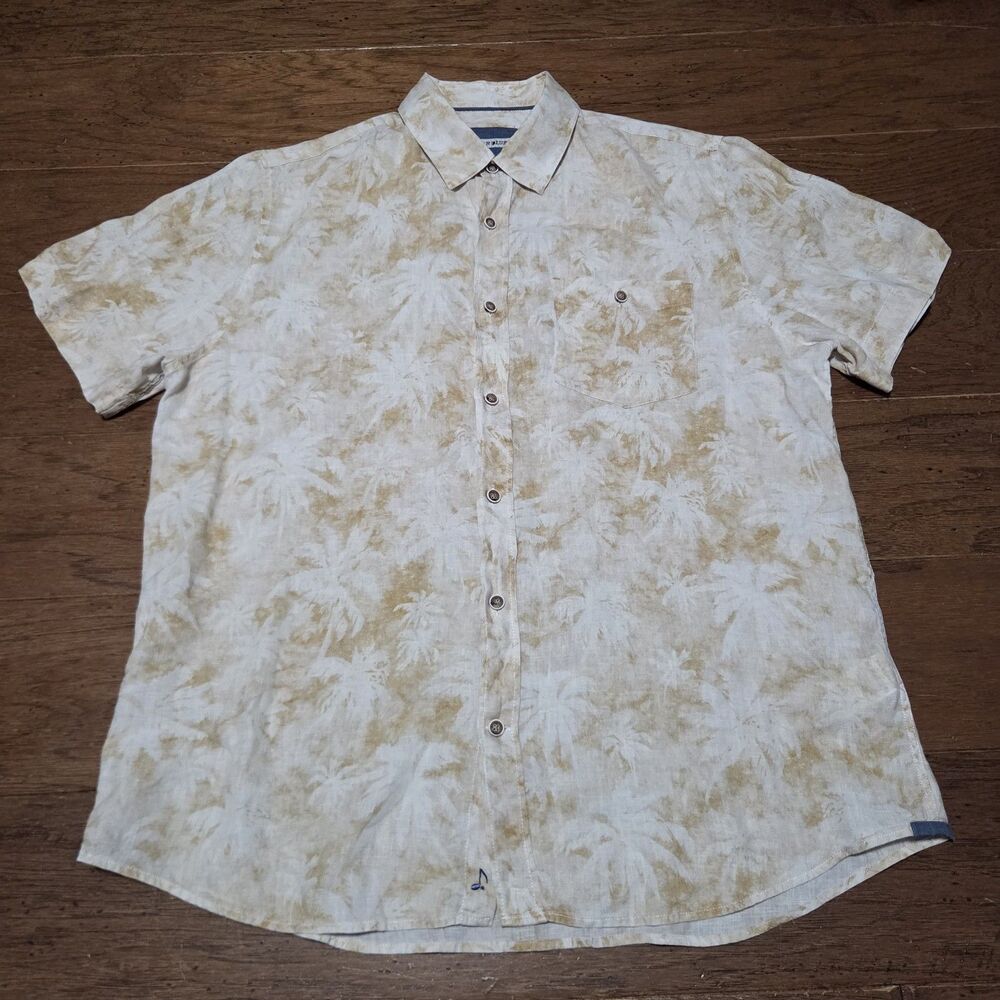 32 Bar Blues Shirt Men Large Linen Tropical Hawaiian Print Button Up